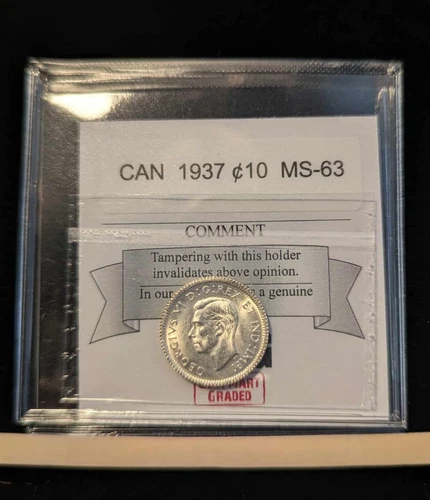 1937  Coin Mart Graded Canadian,  10  Cent, **MS-63**