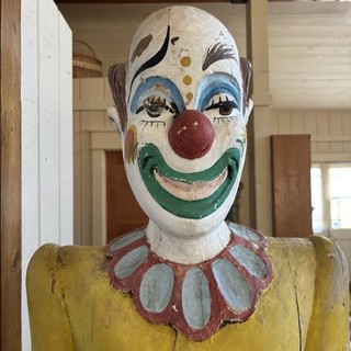Carnival Folk Art Clown Life Size Solid Wood Original Paint Vintage
