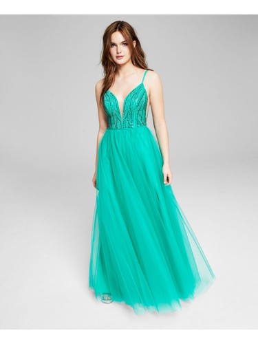 SAY YES TO THE PROM Womens Green Lined Sleeveless Full-Length Prom Gown Dress 13