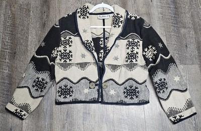 Vintage Flashback 100% Cotton Tapestry Cropped Snowflake Jacket Women s Size L