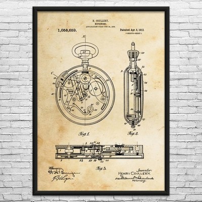 Pocket Watch Patent Wall Art: Watchmaker Gift, Jewelry Shop Decor, Jewelers Gift