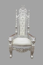 Throne Chair - Wedding Chair -  Silver Frame - Lion Chair  King Carving