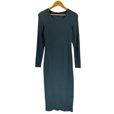 Quince TENCEL Ribbed Knit Midi Dress Long Sleeve Dark Olive Size XS