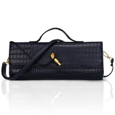 Black Crocodile Leather Evening Clutch Purses for Women, Crocodile Black