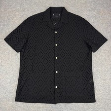 ALLSAINTS Quinta Broderie Relaxed Fit Shirt Button Front Black Mens Large L