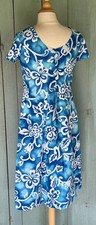 VTG 70's Hawaii Muumuu Dress Light Weight Ocean Blue Abstract Floral Hostess 12