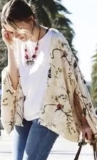 Zara Bird Gold Velour Kimono Oversized Jacket Size M-L Boho Festival Holiday
