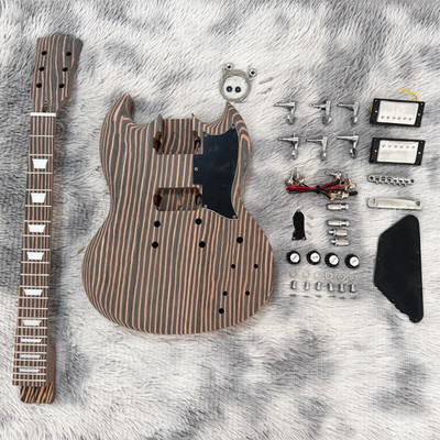 DIY SG Electric Guitar Kit Complete Set - Solid Zebrawood  Body & Neck Hardware