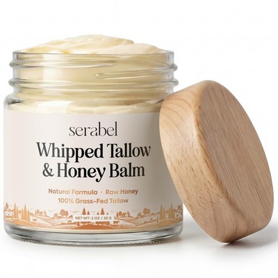 Tallow Balm Face Moisturizer Organic Grass Fed Beef Honey Unscented SERABEL Skin