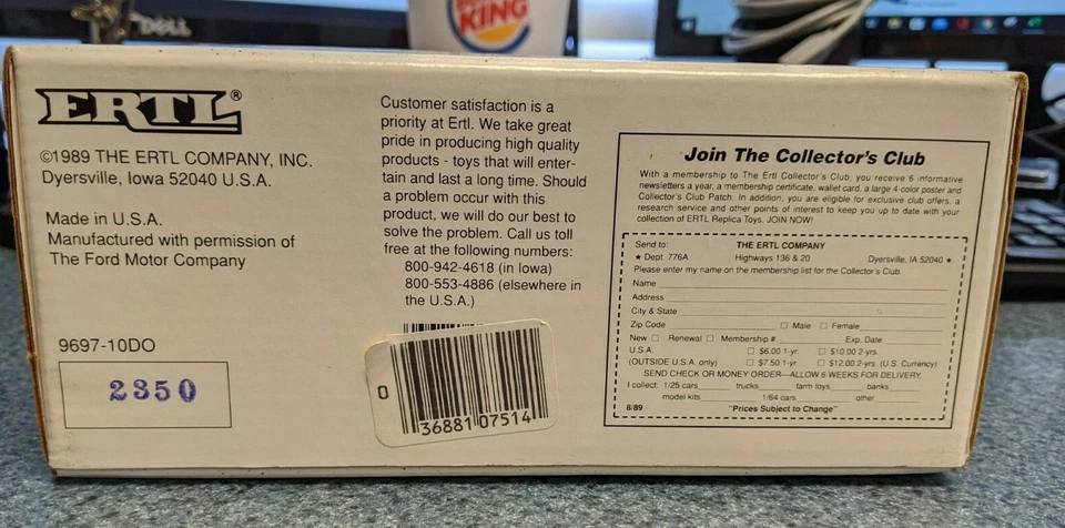 ERTL 1/25 Escala 1917 Ford Modelo T Van Agway Azul Die-Cast Bloqueo Banco de Monedas 1989 Foto 3 de 4