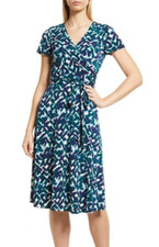 Eliza J Blue Green midi faux Wrap Dress Size 4 Feminine Colorful  v-neck