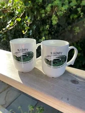 Set of 2 Figgjo Norway White Mugs Radoy den Grone Oya w Emigrantkyrkja Sletta