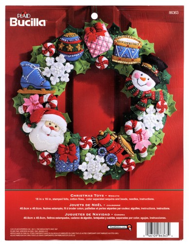 Felt Embroidery Kit ~ Plaid / Bucilla Christmas Toys Wreath #86363 - Picture 3 of 4