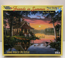 Lake Cabin Sunset 1000 piece White Mountain puzzle Friends in Summer Made in USA