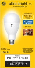 GE ultra bright LED 3-way light bulb, 250/150/75 watt replacement, Soft White,