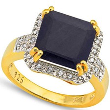 5.34 CTW GENUINE DIAMOND  GENUINE BLACK SAPPHIRE IN 925 STERLING SILVER RING