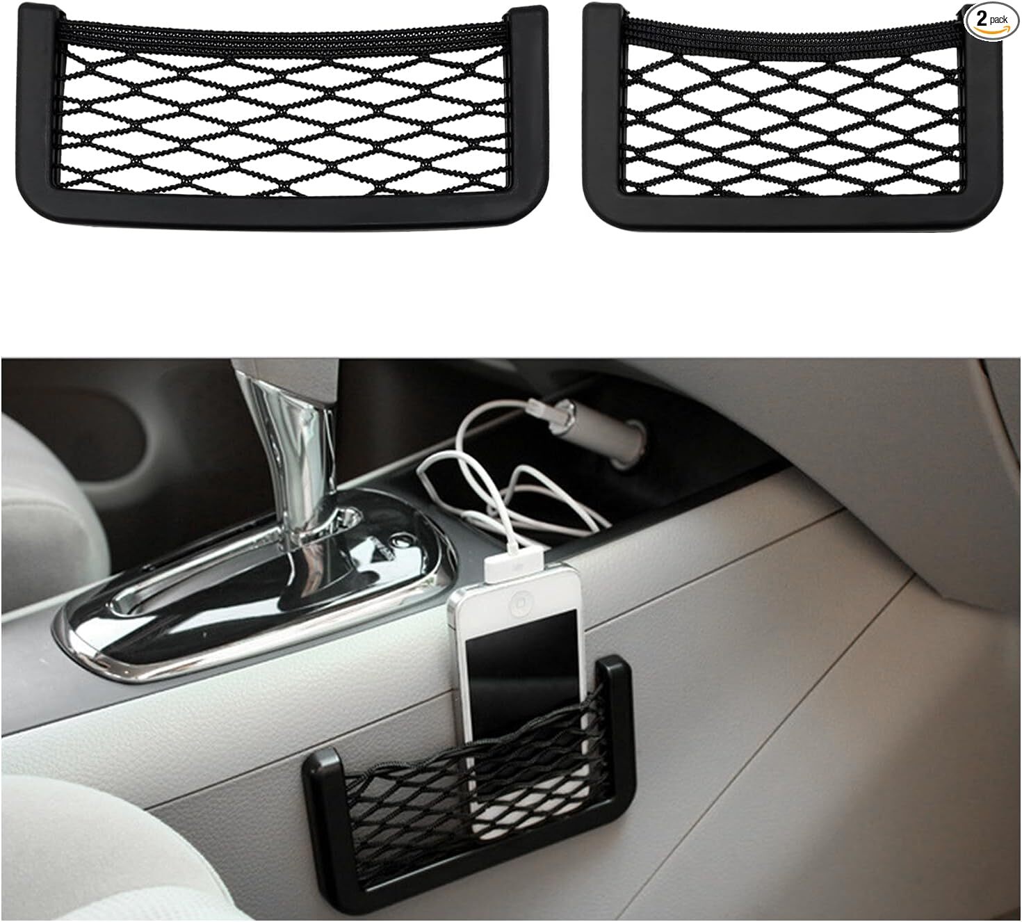 2-Pack Universal Car Seat Storage Nets for Phones & Small Items  
