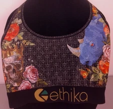 Ethika Black Floral Design Rhino/Skull Pullover Wireless Sports Bra Size M. (41)