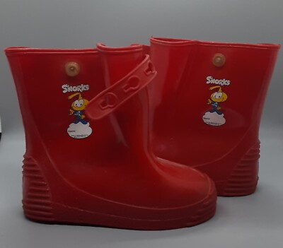 VTG. 1984 Snorks Cartoon Decal Children's HTF Red Rain Rubber Galoshes Sz. 7/8