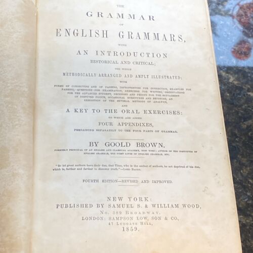 BROWN, GOOLD 1859 The Grammar of English Grammars Signed 1,070 Pages! Leather - Picture 6 of 24