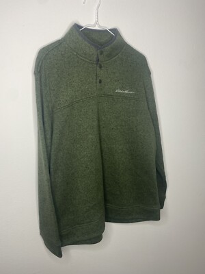Eddie Bauer Mens Size Large Green 1/4 Snap Up Pullover In Excellent Condition