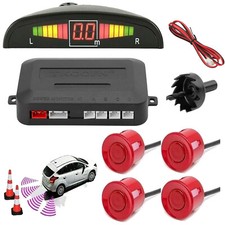 CAR REAR REVERSING PARKING SENSORS 4 SENSOR AUDIO BUZZER ALARM CANBUS KIT RED