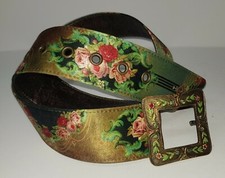 ISRAEL MICHAL NEGRIN FLORAL FABRIC BELT CRYSTAL BUCKLE SIZE S  01554