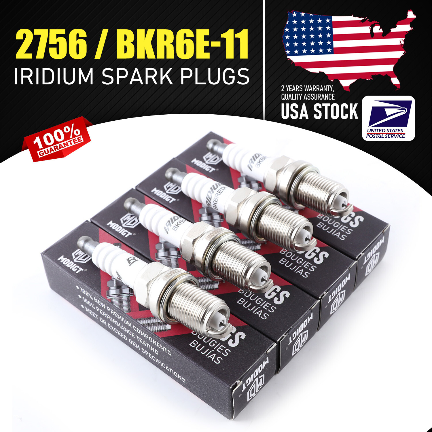 Genuine Quality For NGK 2756 / BRK6E-11 Spark Plugs Set 4Pcs, US FREE SHIPPING