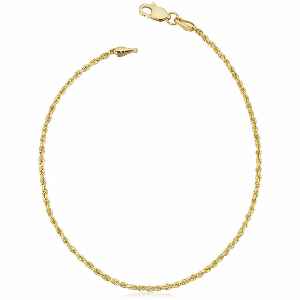 Cadena tobillera cuerda oro amarillo 14K italiana maciza 1,5 mm 10" Italia Foto 2 de 3