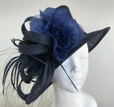 Exclusive Navy Designer Millinery by Hat Couture Wedding Bridal Race Hat 