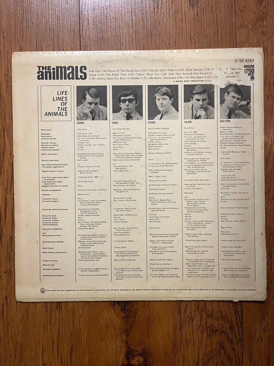 THE ANIMALS S/T DEBUT ORIGINAL VINYL LP MGM E 4264 MONO W/ 8