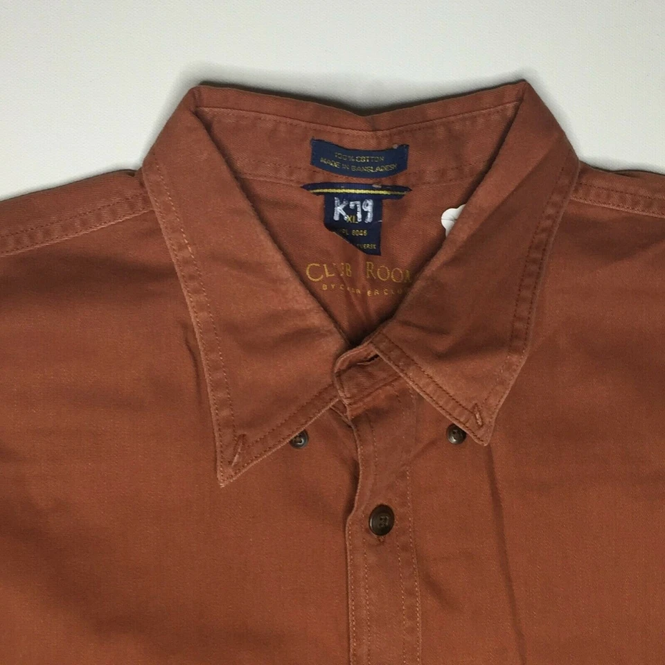 Charter Club Room Mens Button Up Long Sleeved Shirt Tomato Red Size XL - Image 3 of 4