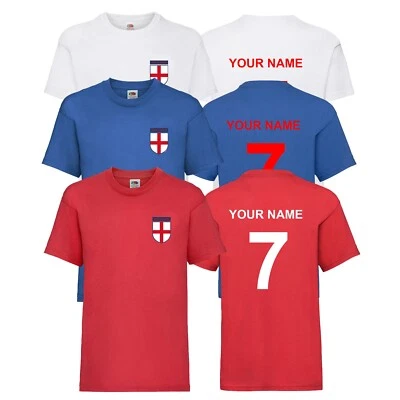 FRUIT OF THE LOOM T-Shirt Erwachsene Kinder Unisex personalisiert Fußball England Name Geburtstag Geschenk