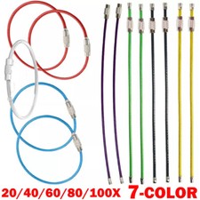 20/40/60/80/100x 2.0mm 150mm Wire Keychain Cable 7 Color Metal Luggage Tag Loops