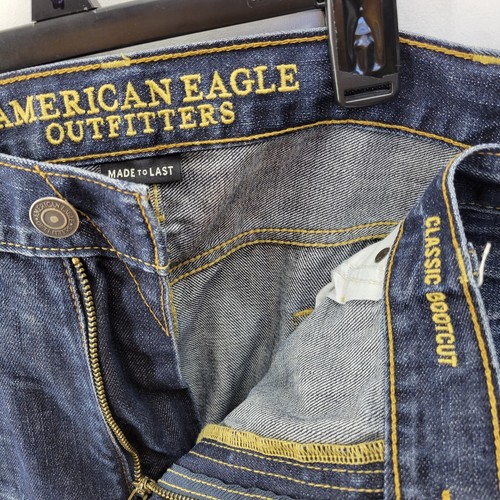 American Eagle Bootcut Jeans Men's 42x32 Dark Blue Distressed Denim Classic - Picture 5 of 7