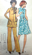 1970s Dress Pattern Zip Front A-Line Dress  TUNIC Pants Butterick 6619 Sz12 B34
