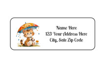 30 Spring Cat Umbrella PERSONALIZED RETURN ADDRESS LABELS 1 in X 2 5/8 GLOSSY