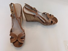 Prada Tan Strappy Buckle Wedge Bamboo Cork Platform Sandal Size 39.5 Italy