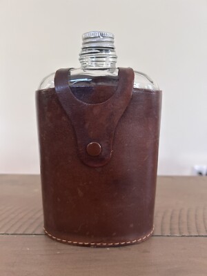 Leather Flask Holder w/Glass Flask Made in England