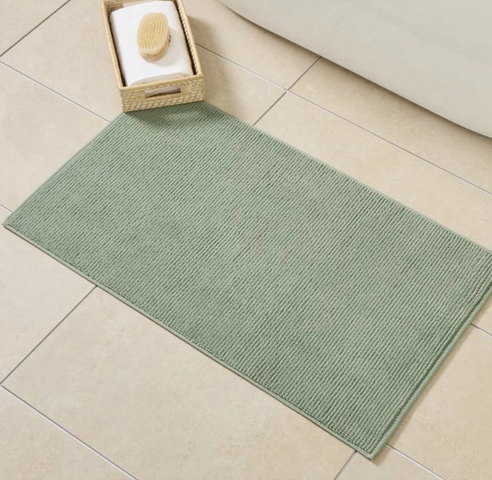 Par de 2 alfombras de baño WEST ELM de algodón turco con bucle verde eucalipto 20x34 Foto 3 de 4