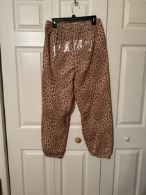 Victoria's Secret PINK Logo Leopard Print Ivy Fleece Campus Sweatpants ~ M ~ NWT