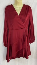 women's sexy shirt dress size small burgundy V criss cross neckline long sleeves