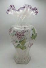 VIntage Fenton French Opalescent Lavender Spiral Optic Hexagon Vase - Signed