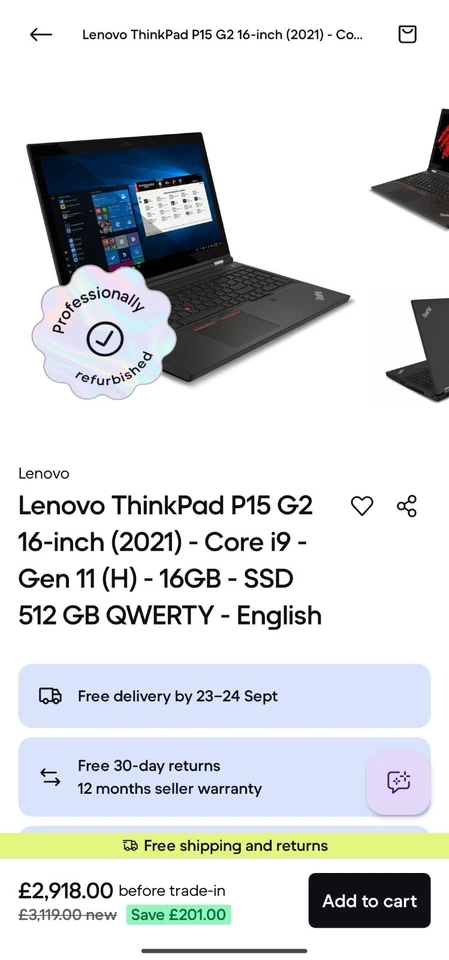 Lenovo ThinkPad P15 G2 · i9-11950H · 32GB · 477GB, photo 1 of 5
