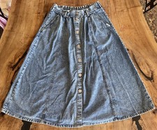 Vintage Women s Size 12 Cherokee Buttoned Pleated Denim Jean Skirt