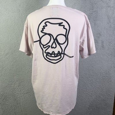 Zadic Voltaire Shirt Womens L Pink Skull V Neck Short Sleeve Y2K Metallic Rock