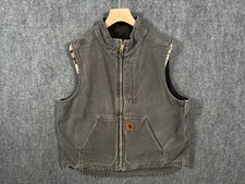 Carhartt Mock Neck Vest Sherpa Lined Grey Canvas Men's Large Workwear