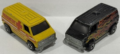 Lot of (2) Vintage Hot Wheels - Black  Super Van  & Yellow Paramedic Ambulance