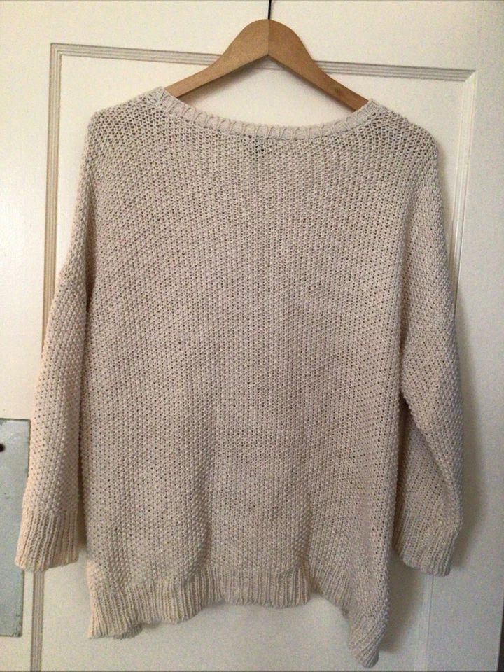 Suéter para mujer Eileen Fisher de gran tamaño marfil talla pequeña mezcla de algodón y lino Foto 3 de 4