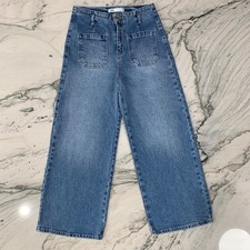 Zara Wide Leg Cropped Jeans Size 4 High Rise Front Pockets Denim Casual